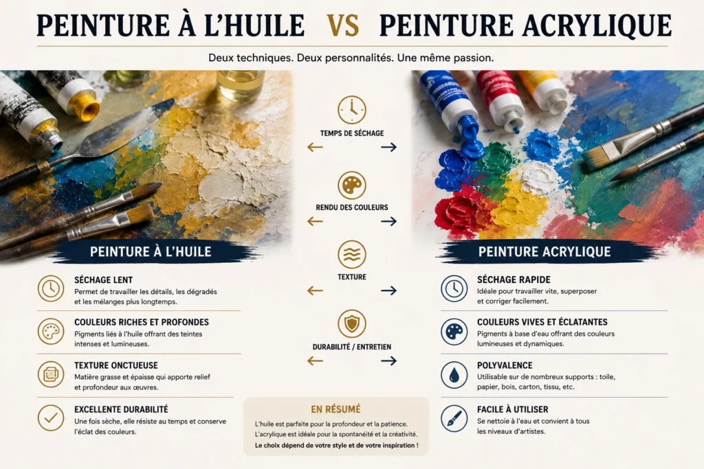 Peinture à l’huile ou acrylique : quelles différences et quel choix pour votre art ?